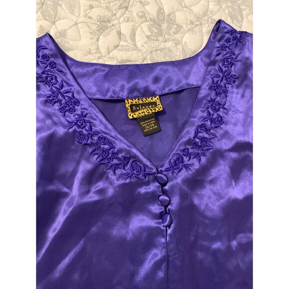 Solange Purple Embroidered Satin Kaftan Button-Front Size 26/28 - Picture 7 of 7